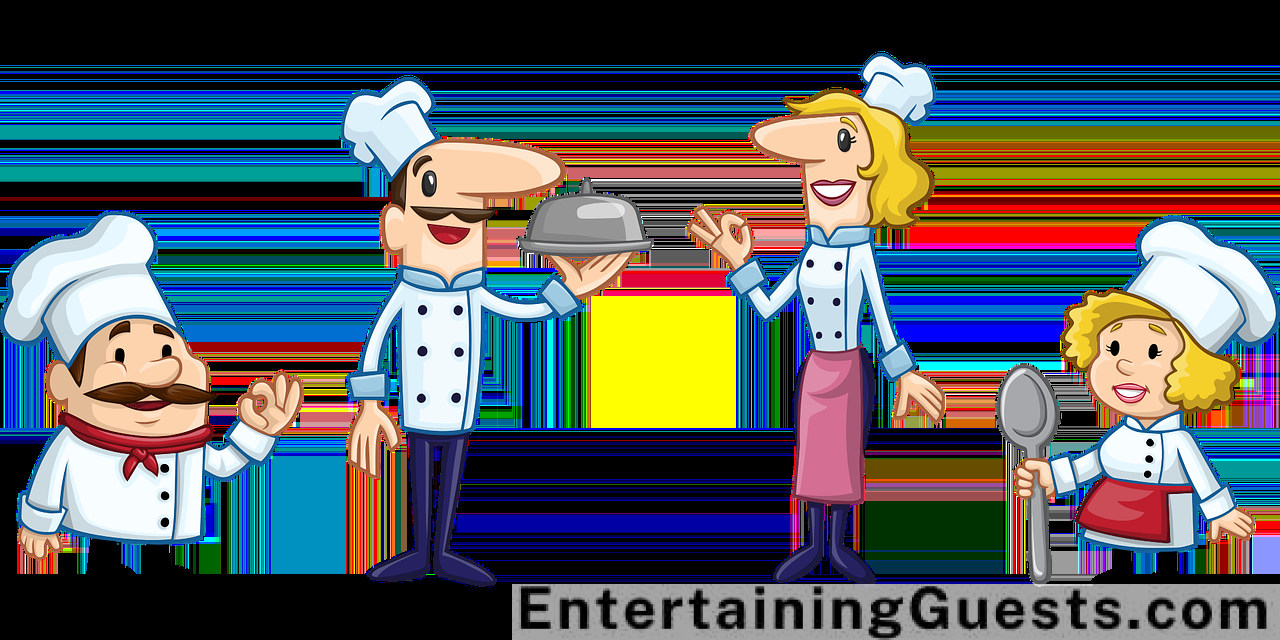 An image of a lively kitchen scene: friends laughing around an island where a person flamboyantly flips pancakes